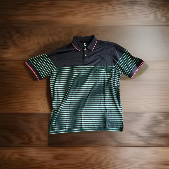 FootJoy Other - FOOTJOY FJ Golf Knit Polo Shirt Breton Stripe Pique Navy Wicking Men's Large